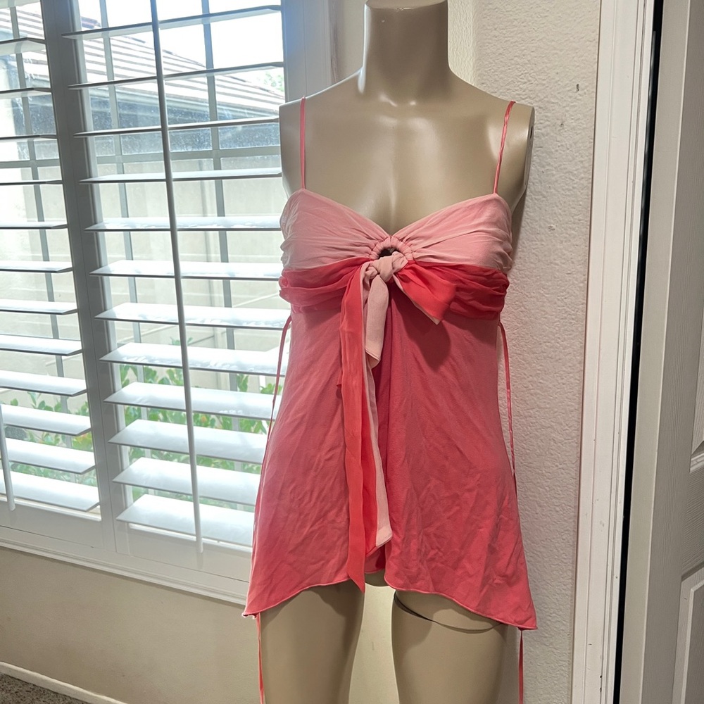Y2k Milkmaid jersey tie front belt strap Orange summer cami tank blouse fairy xs - Picture 2 of 13